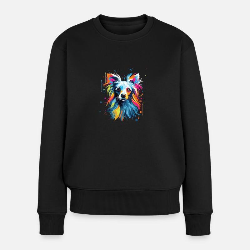 Wasserfarben Farbenfroher Chinesischer Schopfhund - Frauen Premium Bio Pullover - Schwarz