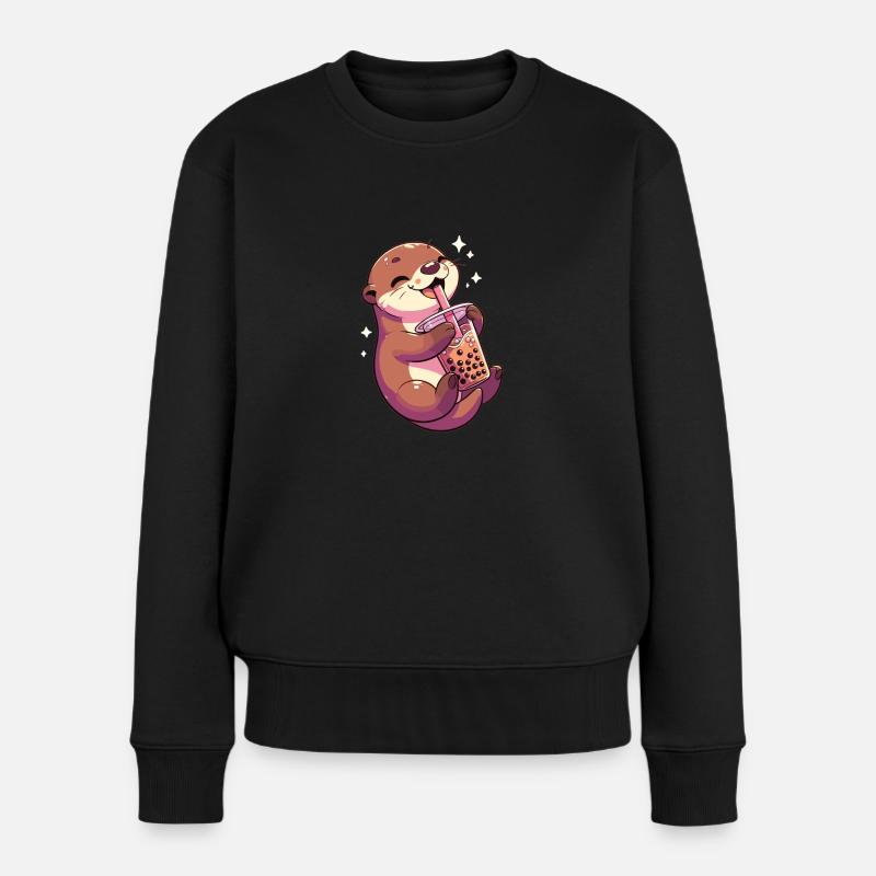 Kawaii Otter Bubble Tea Boba Otter - Frauen Premium Bio Pullover - Schwarz