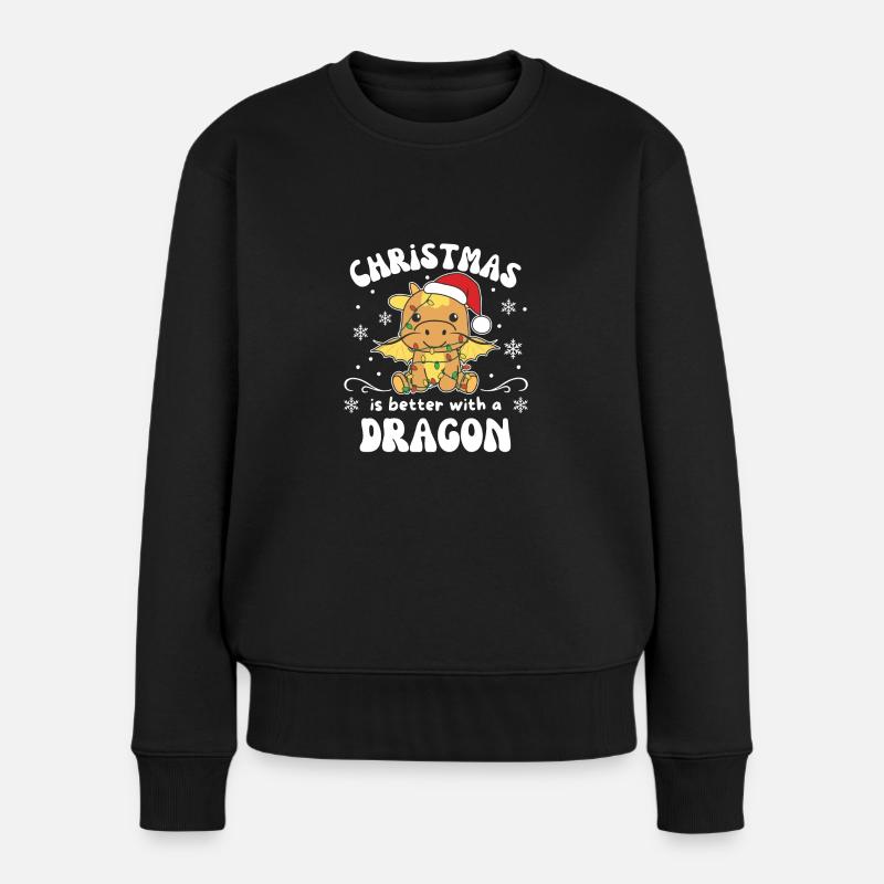 Weihnachten ist besser mit einem Drache - Frauen Premium Bio Pullover - Schwarz