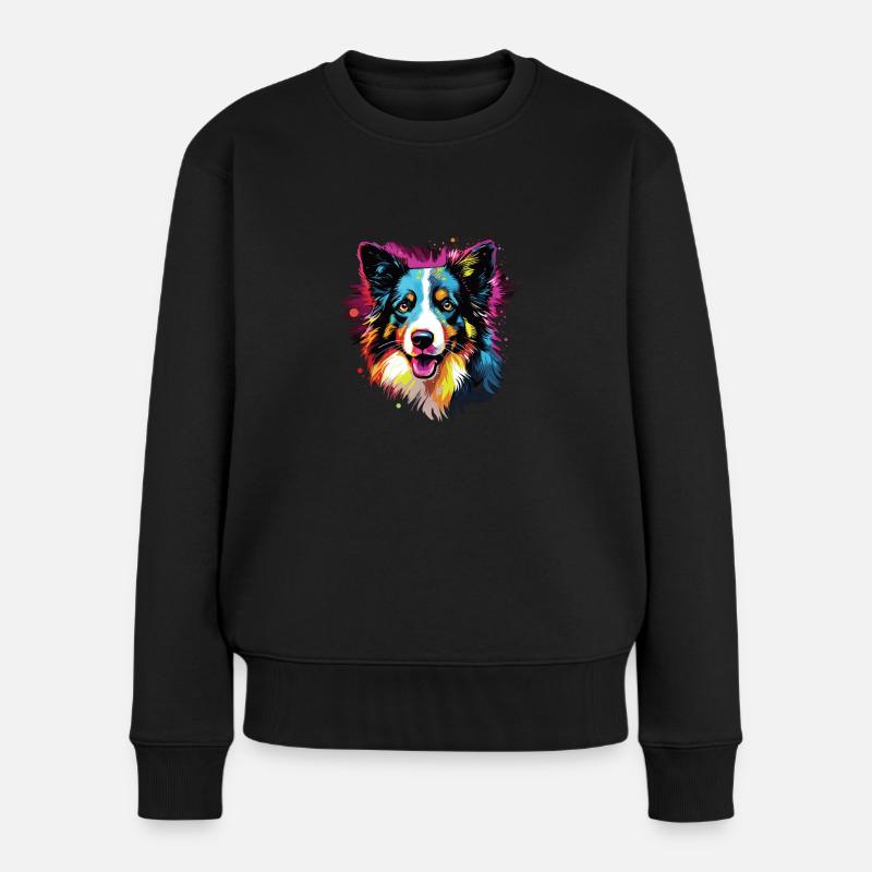 Wasserfarben Farbenfroher Border Collie - Frauen Premium Bio Pullover - Schwarz