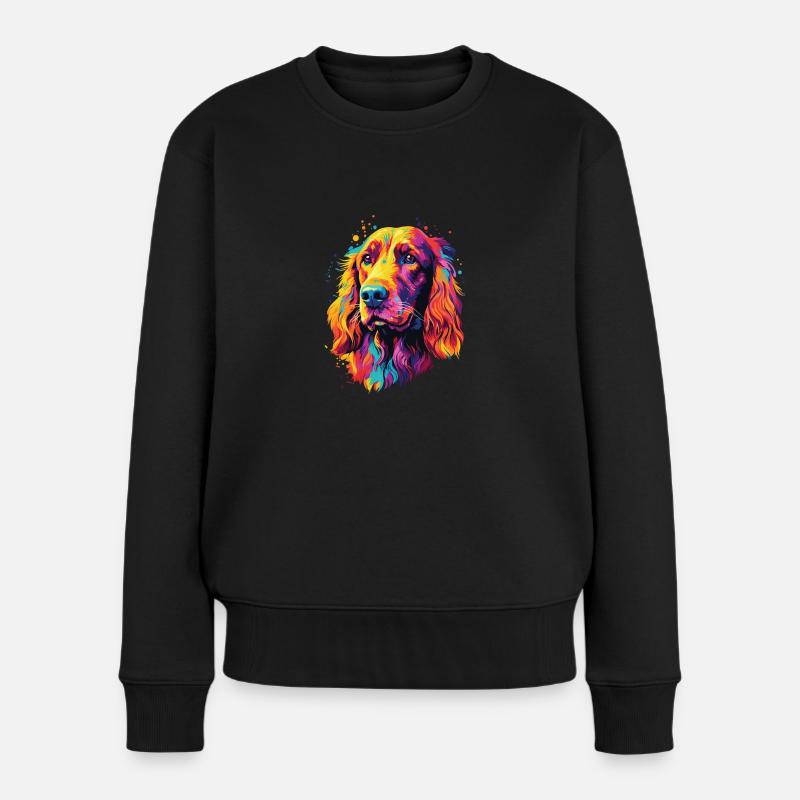 Wasserfarben Farbenfroher Irish Setter - Frauen Premium Bio Pullover - Schwarz