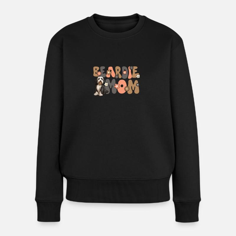 Bearded Collie Groovy Beardie Mom - Frauen Premium Bio Pullover - Schwarz