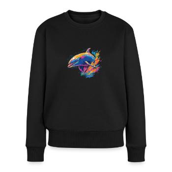 Wasserfarben Farbenfroher Delfin bunte Tiere - Frauen Premium Bio Pullover - Schwarz - Vorne - Julia (174cm)