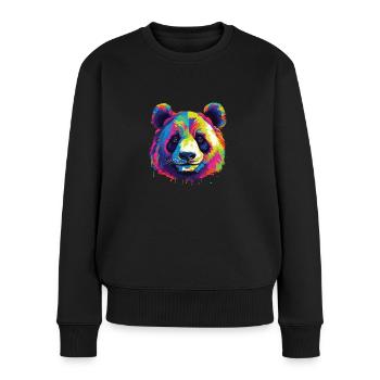 Wasserfarben Farbenfroher Panda bunte Tiere - Frauen Premium Bio Pullover - Schwarz - Vorne - Julia (174cm)