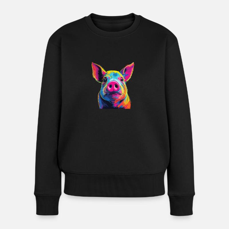 Wasserfarben Farbenfrohes Schwein bunte Tiere - Frauen Premium Bio Pullover - Schwarz
