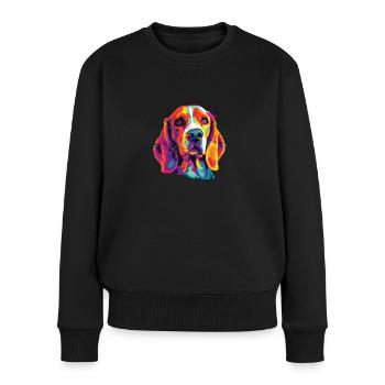Wasserfarben Farbenfroher Beagle Harrier - Frauen Premium Bio Pullover - Schwarz - Vorne - Julia (174cm)