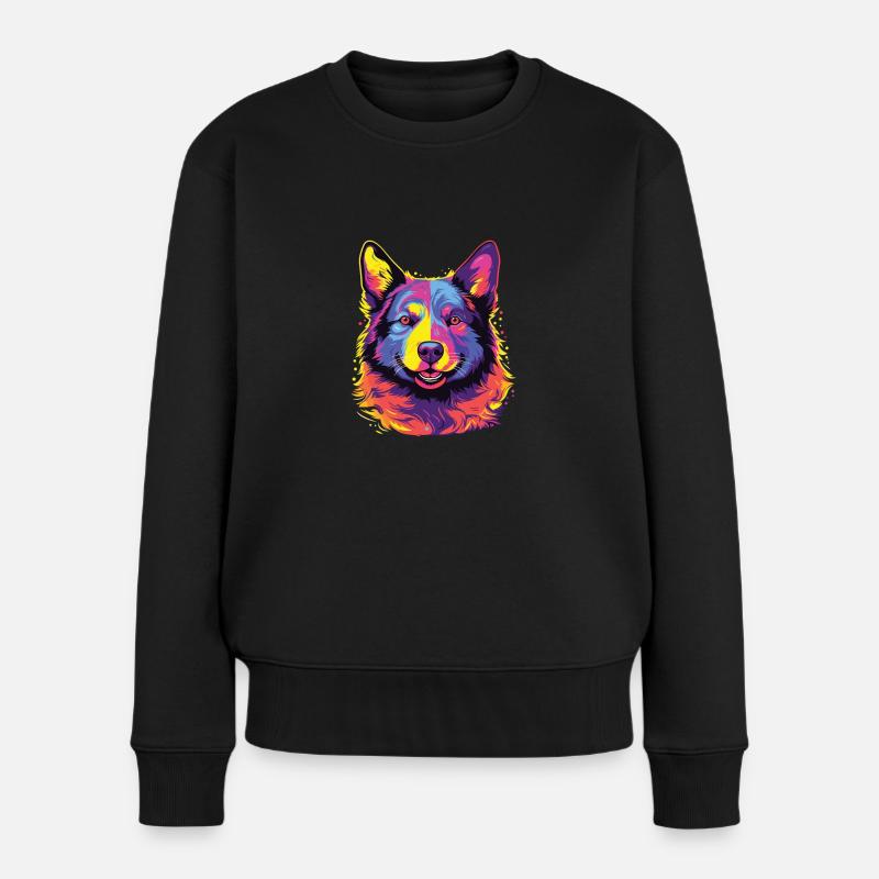 Wasserfarben Farbenfroher Karelischer Bärenhund - Frauen Premium Bio Pullover - Schwarz