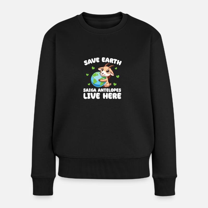 Rettet die Erde Saigaantilope leben hier Earth Day - Frauen Premium Bio Pullover - Schwarz
