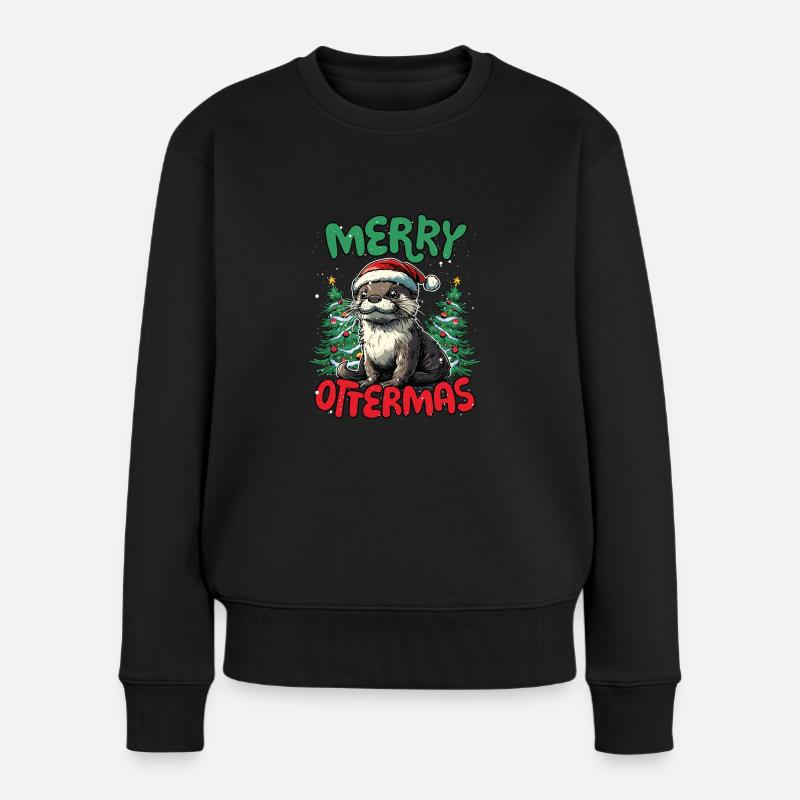 Merry Ottermas Lustiges Otter Weihnachts - Frauen Premium Bio Pullover - Schwarz
