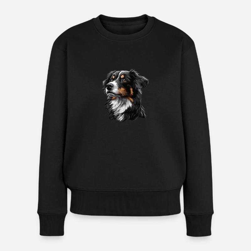 Zeichnung Realistischer Australian Shepherd - Frauen Premium Bio Pullover - Schwarz