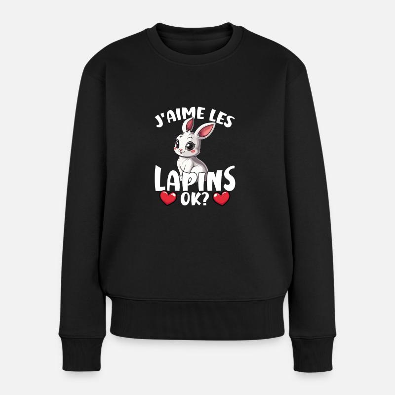 Ich mag Hasen ok? Süßer Hase - Frauen Premium Bio Pullover - Schwarz