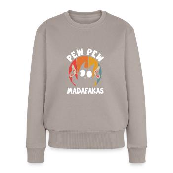 Pew Pew Funny Cat - Frauen Premium Bio Pullover - Taupe - Vorne - Julia (174cm)