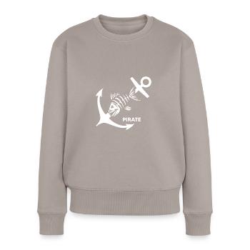 Kapitän ahoi Pirat "Anker gelichtet" Bootsmann - Frauen Premium Bio Pullover - Taupe - Vorne - Julia (174cm)