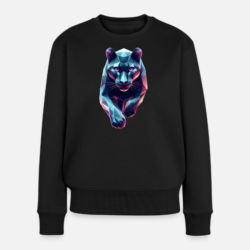 Blauer Panther Geometrisches Origami 3D - Frauen Premium Bio Pullover - Schwarz