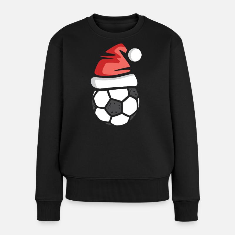 Weihnachts Fußball mit Nikolausmütze - Frauen Premium Bio Pullover - Schwarz