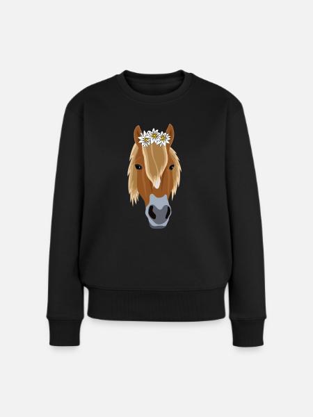 Haflinger Pony Reiten Alpen Edelweiss Geschenk - Frauen Premium Bio Pullover - Schwarz