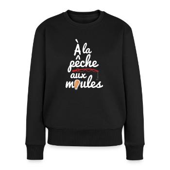 À la pêche aux moules - Pull Premium bio Femme - noir - Devant - Julia (174cm)