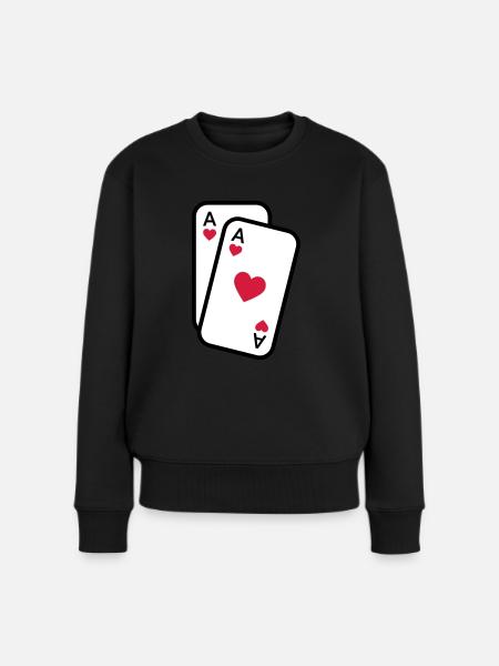 Karten Herz Ass Spielkarten Poker - Frauen Premium Bio Pullover - Schwarz