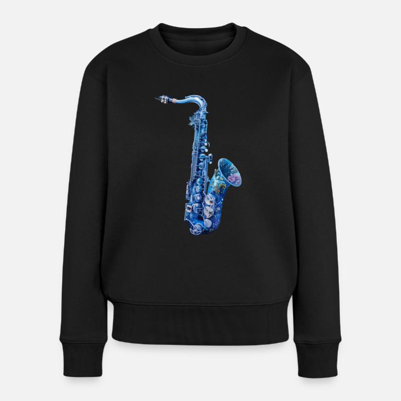 Fisch Saxophon - Frauen Premium Bio Pullover - Schwarz