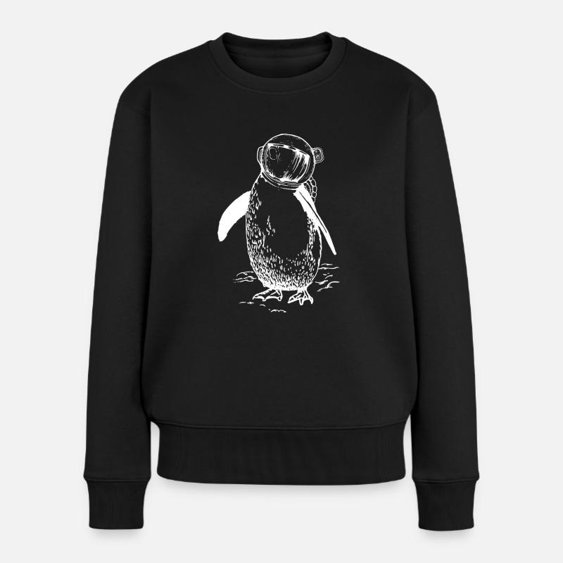 Astronauten Pinguin, Surreales Art Design - Frauen Premium Bio Pullover - Schwarz