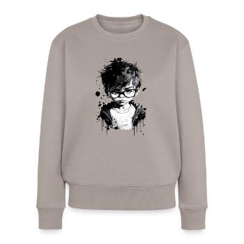 Boy with glasses at school one. - Women's Premium Organic Jumper - taupe - Front - Julia (174cm)
