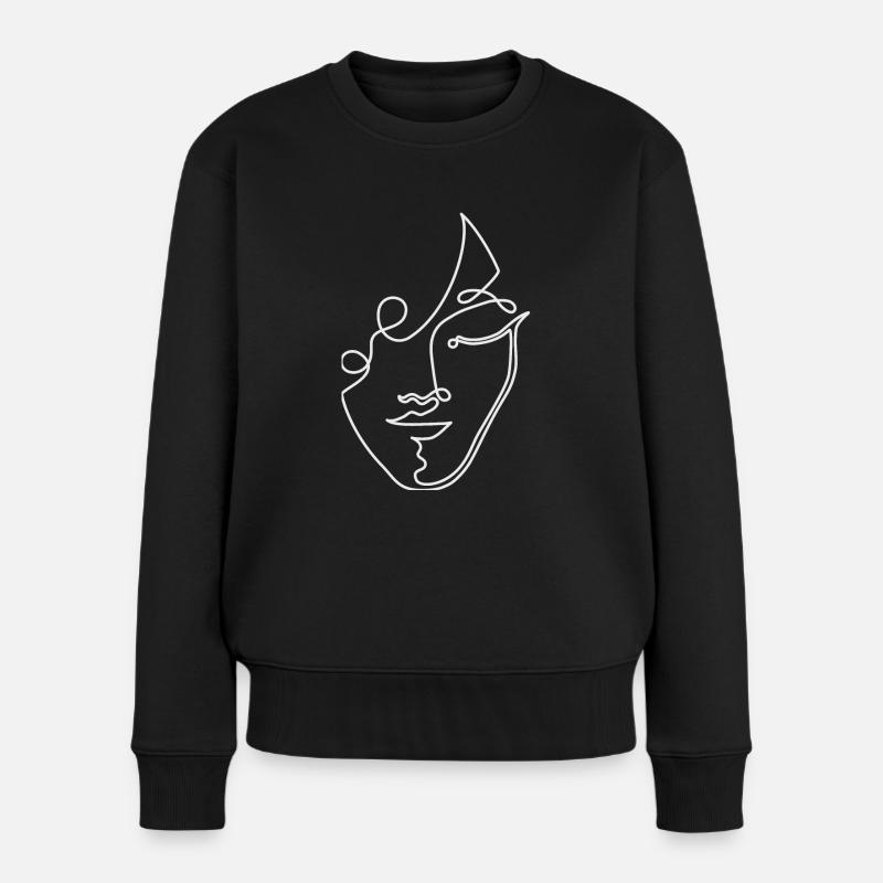 LineArt Frauengesicht - Frauen Premium Bio Pullover - Schwarz