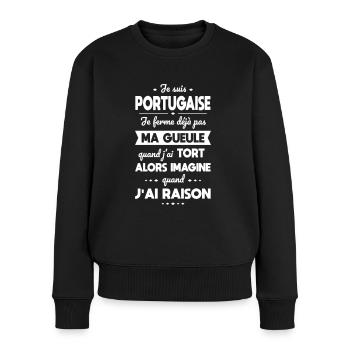 Je suis Portugaise - Je ferme pas ma gueule - Pull Premium bio Femme - noir - Devant - Julia (174cm)