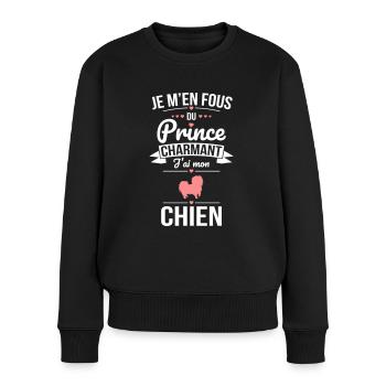 Je m'en fous du prince charmant - J'ai mon chien - Pull Premium bio Femme - noir - Devant - Julia (174cm)