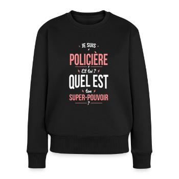 Je suis policière - Super-pouvoir - Pull Premium bio Femme - noir - Devant - Julia (174cm)