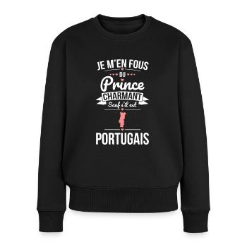 Fous du prince charmant sauf s'il est Portugais - Pull Premium bio Femme - noir - Devant - Julia (174cm)