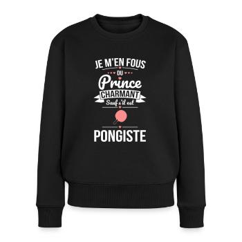 Fous du prince charmant sauf s'il est pongiste - Pull Premium bio Femme - noir - Devant - Julia (174cm)