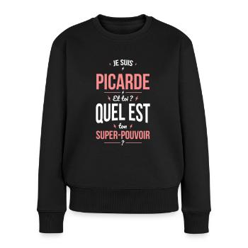 Je suis Picarde - Super-pouvoir - Cadeau Humour - Pull Premium bio Femme - noir - Devant - Julia (174cm)