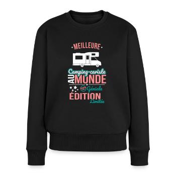 Meilleure Camping-cariste au monde - 100% géniale - Pull Premium bio Femme - noir - Devant - Julia (174cm)