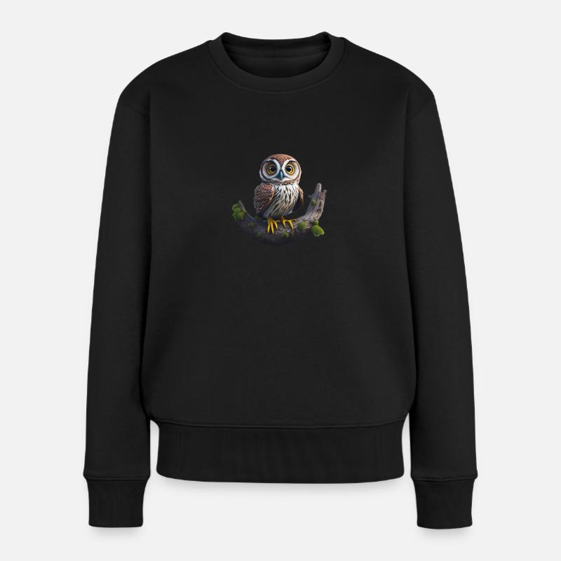 Kleiner Uhu - Frauen Premium Bio Pullover - Schwarz