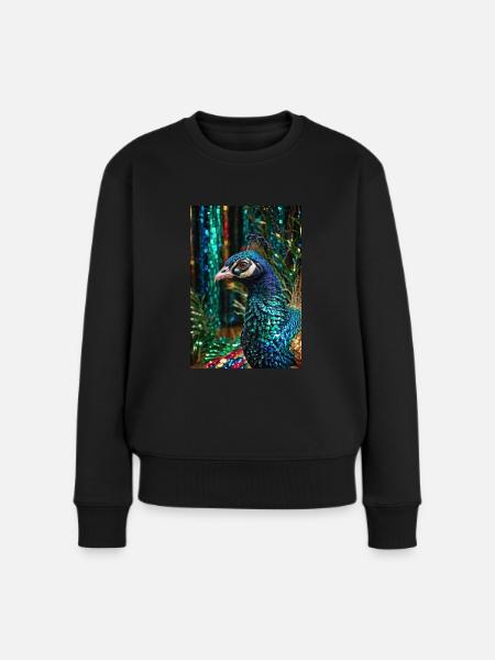 Peacock,colorful,sequins,metallic,blue - Women's Premium Organic Jumper - black