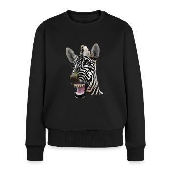 Breit grinsendes Zebra - Frauen Premium Bio Pullover - Schwarz - Vorne - Julia (174cm)