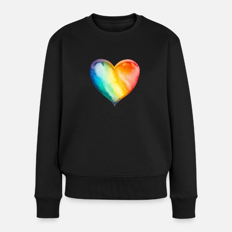 Regenbogen-Herz - Frauen Premium Bio Pullover - Schwarz