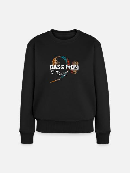 Mama spielt Bass mit Vintage Bassschlüssel - Frauen Premium Bio Pullover - Schwarz