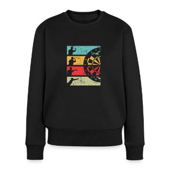 Dart Spieler mit Dartboard / Dartscheibe - Frauen Premium Bio Pullover - Schwarz - Vorne - Julia (174cm)
