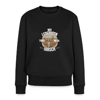 Basst Scho | Trachten Hirsch - Frauen Premium Bio Pullover - Schwarz - Vorne - Julia (174cm)
