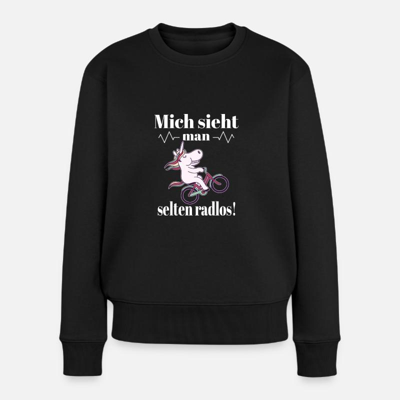 Einhorn auf einem Fahrrad mit einem Spruch - Frauen Premium Bio Pullover - Schwarz