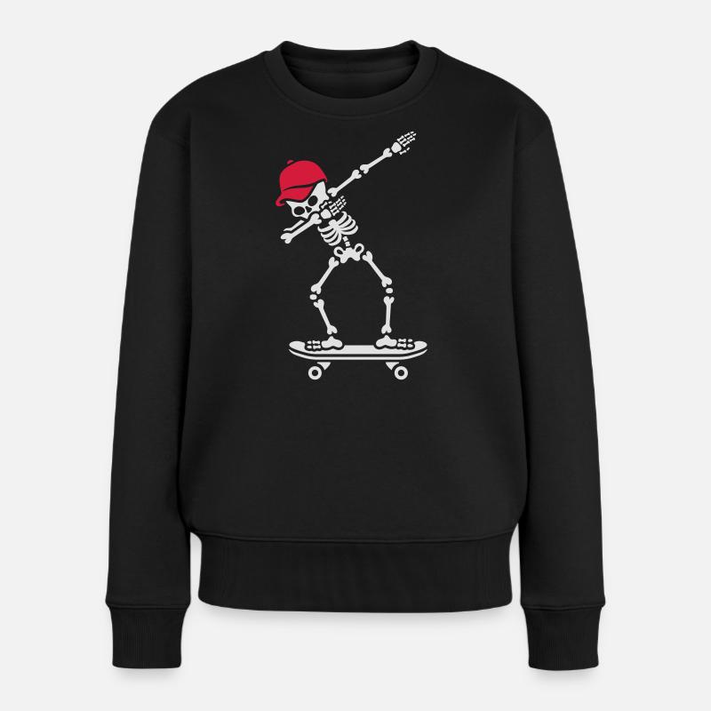 Dab dabbing skeleton skateboard skater - Frauen Premium Bio Pullover - Schwarz