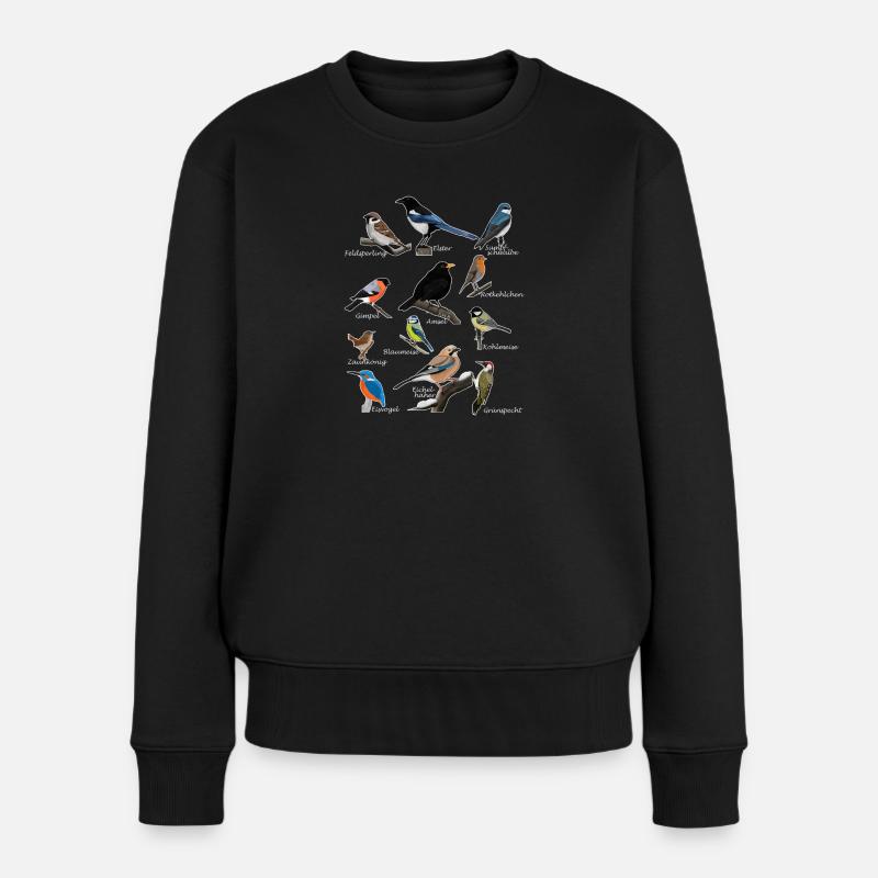 Gartenvögel Vogel Zeichnung Amsel Blaumeise Gimpel - Frauen Premium Bio Pullover - Schwarz