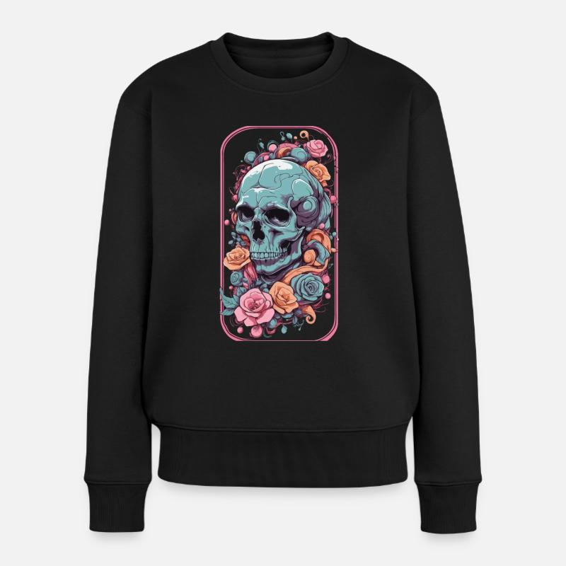 Ästhetisches Gothic Skull Rosen Okkult Design - Frauen Premium Bio Pullover - Schwarz