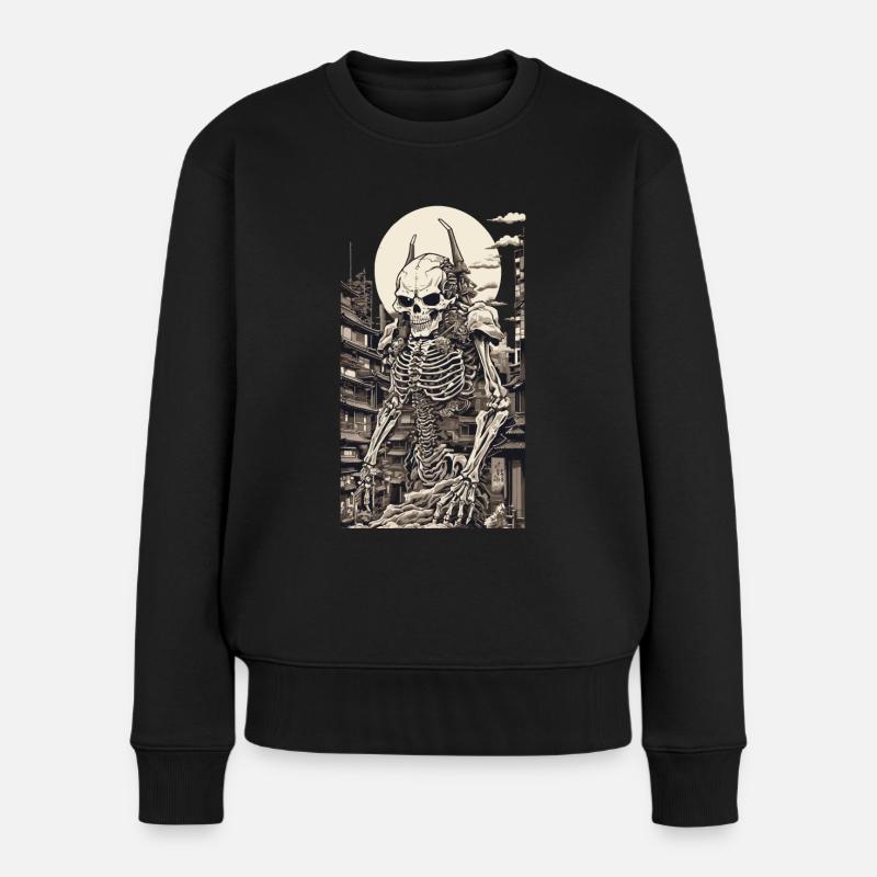 Edo Japan Yokai Skelett Ukiyo-E Kunstwerk - Frauen Premium Bio Pullover - Schwarz