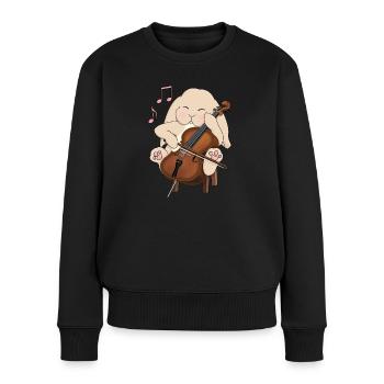 Mignon violoncelle jouant lapin style kawaii - Pull Premium bio Femme - noir - Devant - Julia (174cm)