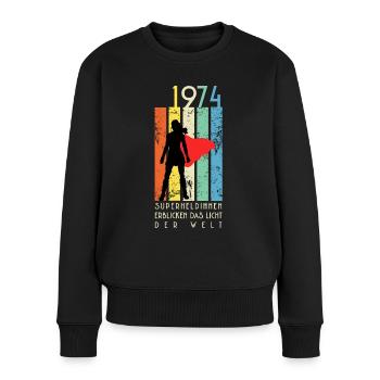 Retro Geburtstag Shirt: 1974 Superheldinnen - Frauen Premium Bio Pullover - Schwarz - Vorne - Julia (174cm)