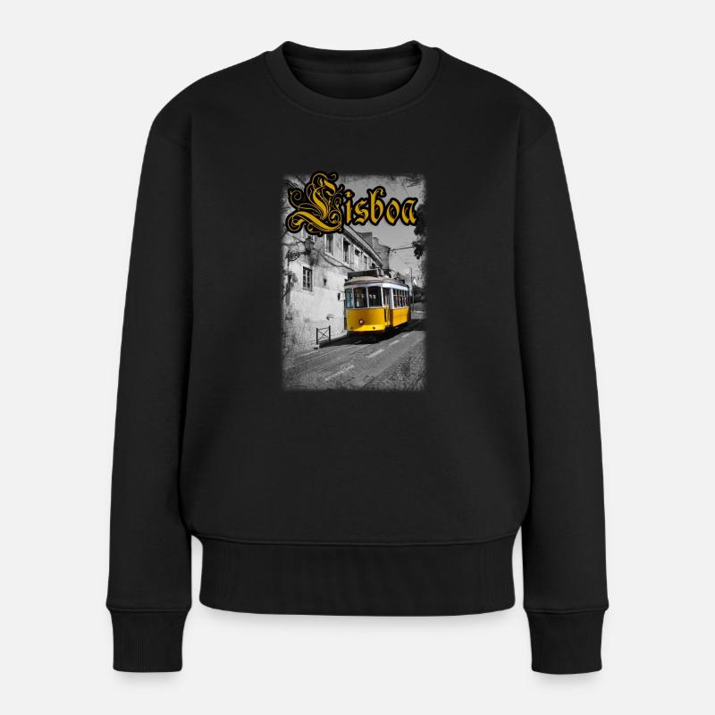 Lissabon Tram - Frauen Premium Bio Pullover - Schwarz