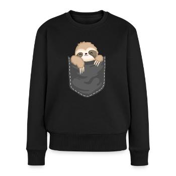 Süßes Faultier in Brusttasche - Frauen Premium Bio Pullover - Schwarz - Vorne - Julia (174cm)