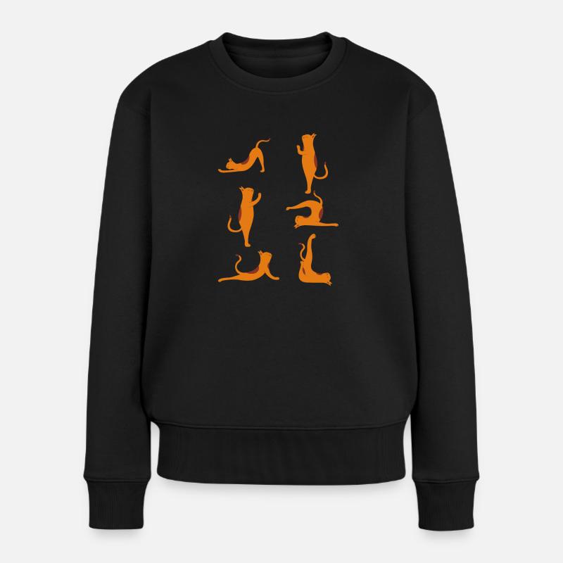 Yoga Cats - Frauen Premium Bio Pullover - Schwarz